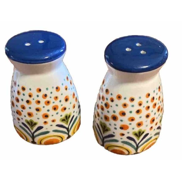 Polemedia Spring Flowers Polish Pottery Salt Pepper Multicolor  Floral Ceramic - Picture 2 of 11